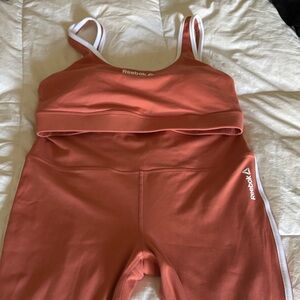 Reebok Rust/White Athletic Bra and Leggings Set
